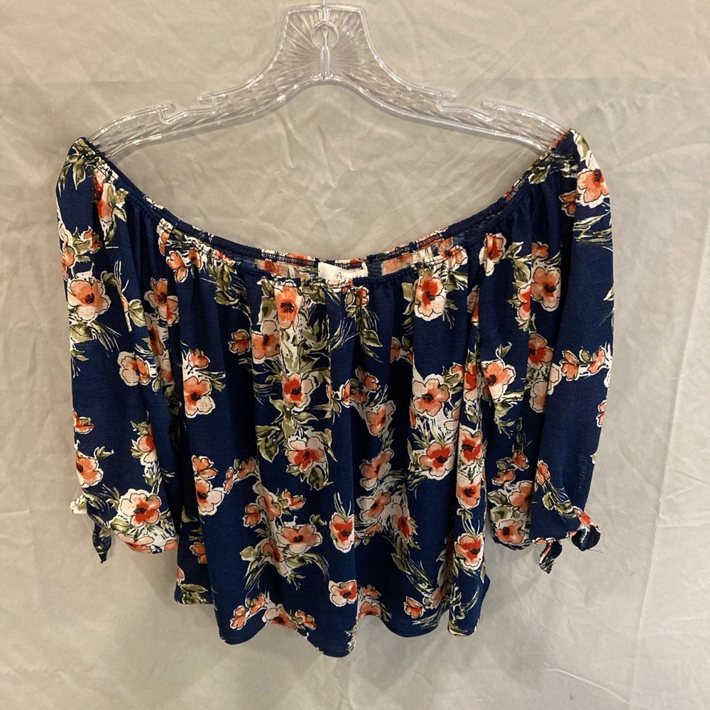 Floral off the shoulder blouse with tie sleeves